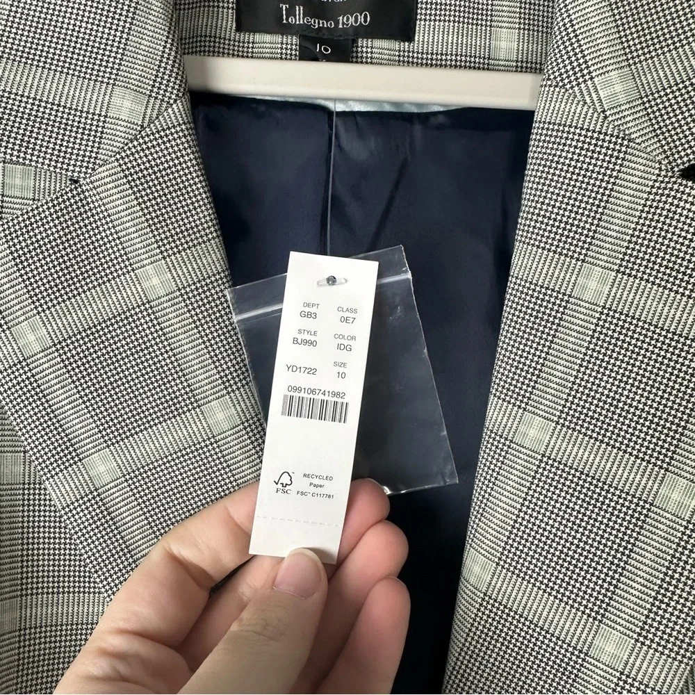 NEW J.Crew Mint Blue Gray Plaid Italian Stretch Wool Blend Devon Blazer Size 10